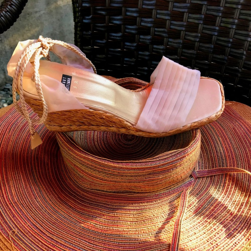 Stuart Weitzman Champagne Woven Espadrille Sandals